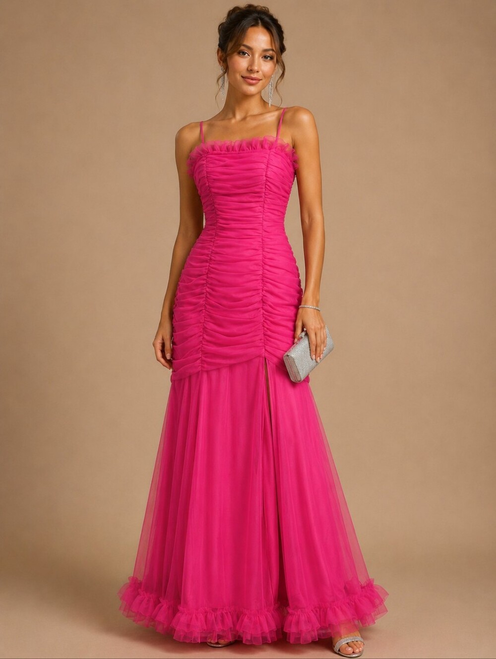 Blondie Nites Hot Pink Ruched Prom Gown Size 0